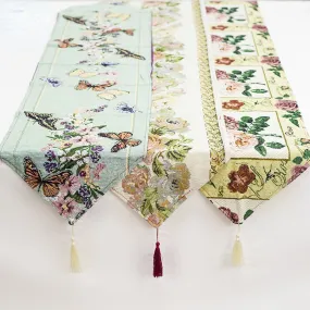 170 * 34cm Butterfly Embroidery Flower Cotton Linen Table Runner Retro Furnishings Decoration