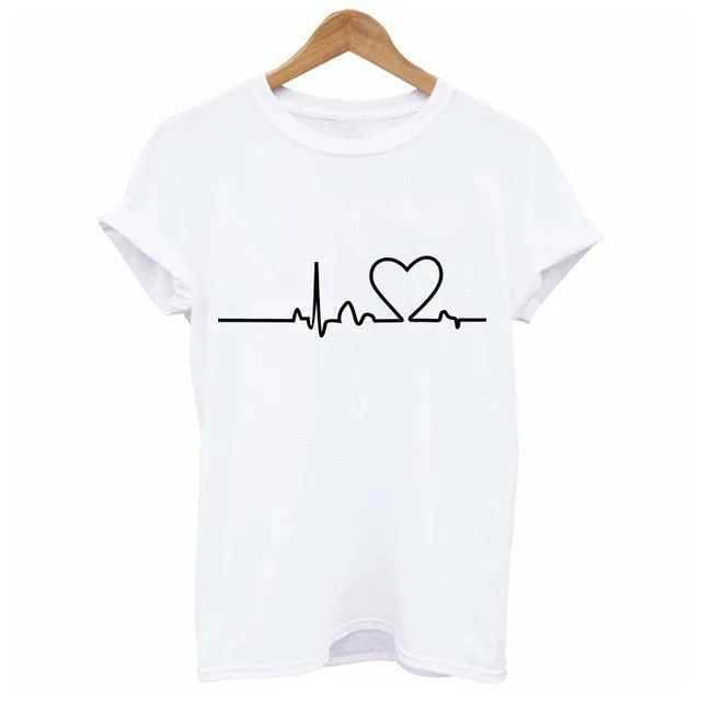 2019 New Women T-shirts Casual Love Printed Tops Tee Summer