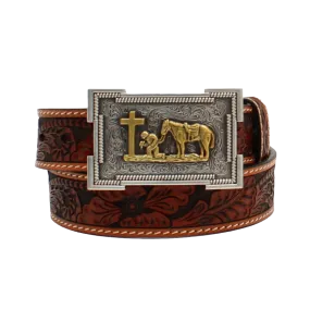 3D Belt® Children's Tooled Cowboy Prayer Brown Leather Belt D120001808