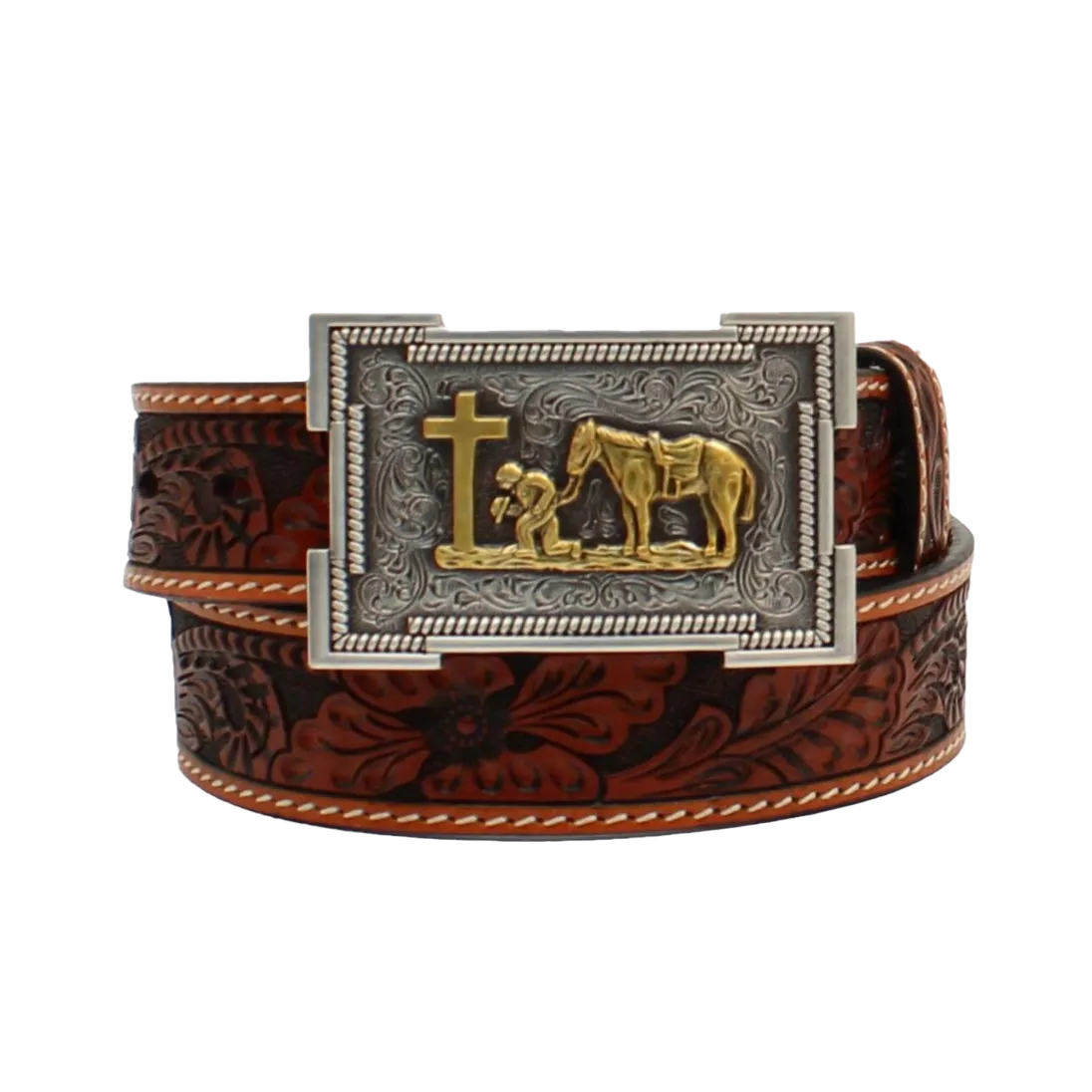 3D Belt® Children's Tooled Cowboy Prayer Brown Leather Belt D120001808