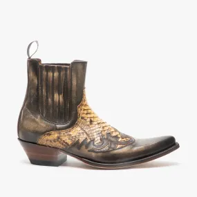 9396 Mens Leather Pointed Cuban Heel Cowboy Boots Python