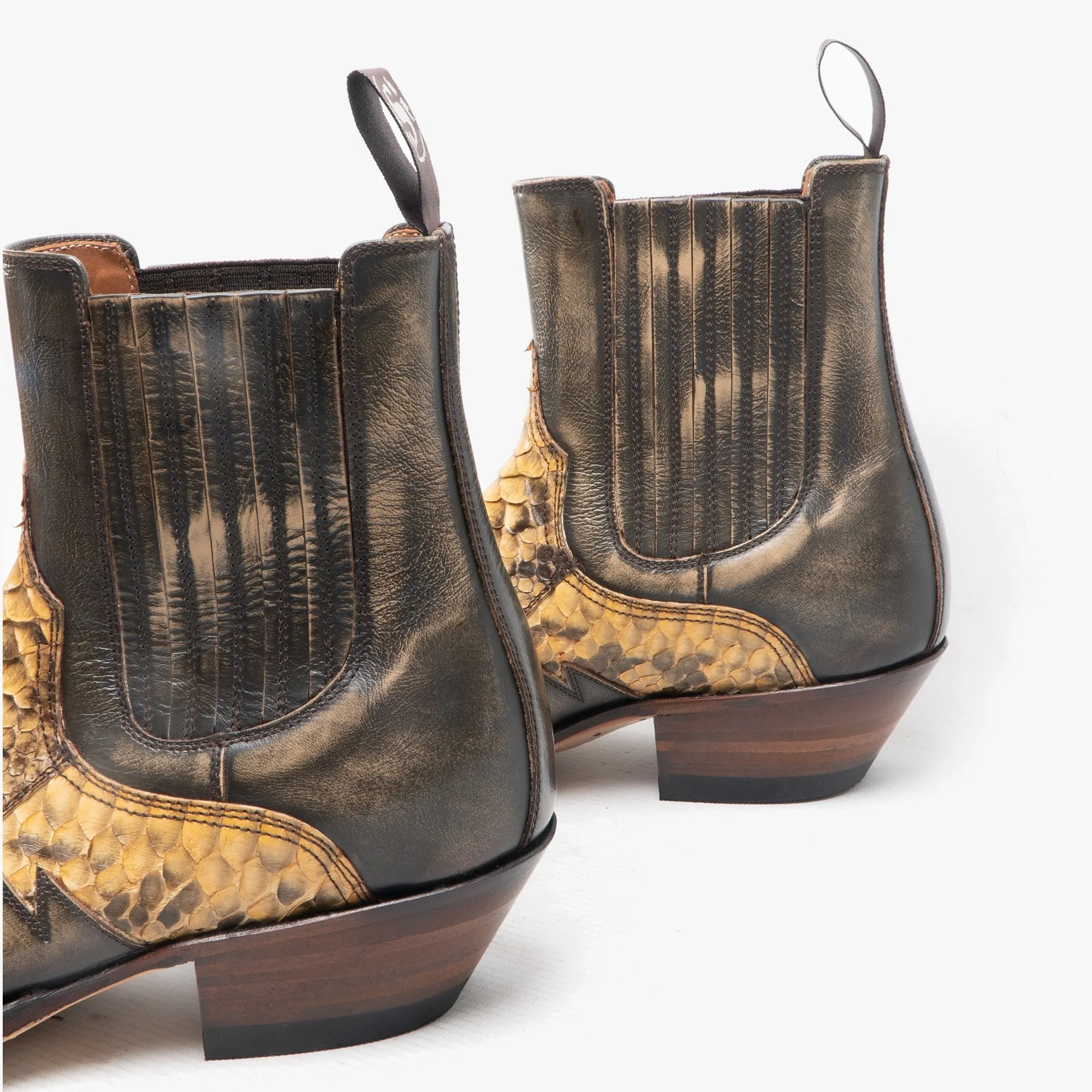 9396 Mens Leather Pointed Cuban Heel Cowboy Boots Python