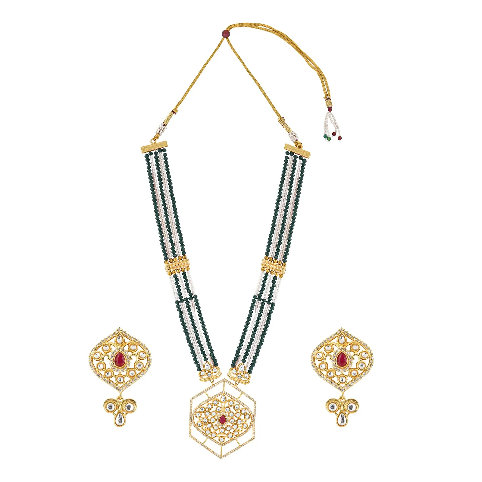 Aadhavi green beaded festive necklace set