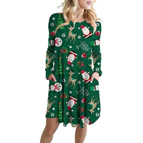 Amy Fashion - Christmas Print Pullover Flared A Line Dress