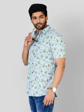 Aqua Blue Printed Slim Fit Casual Shirt | JadeBlue