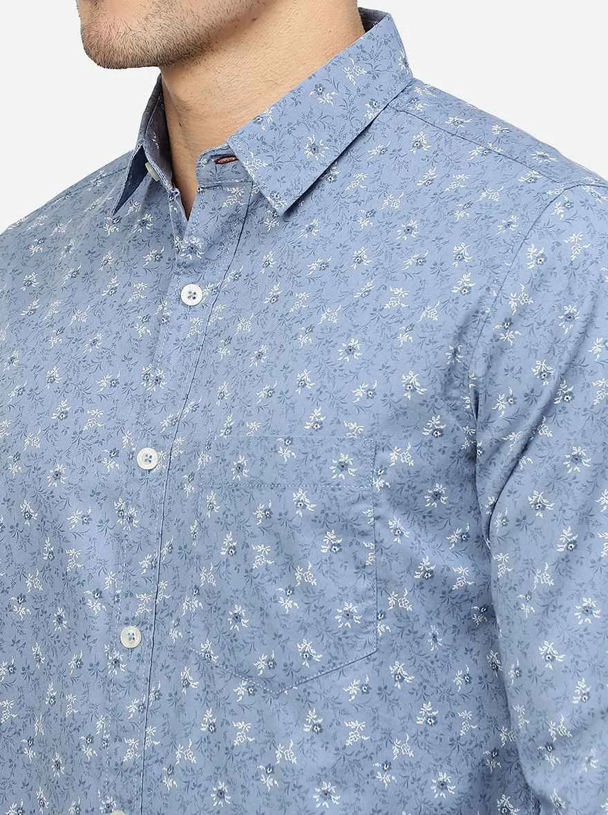 Aqua Printed Slim Fit Casual Shirt | JadeBlue