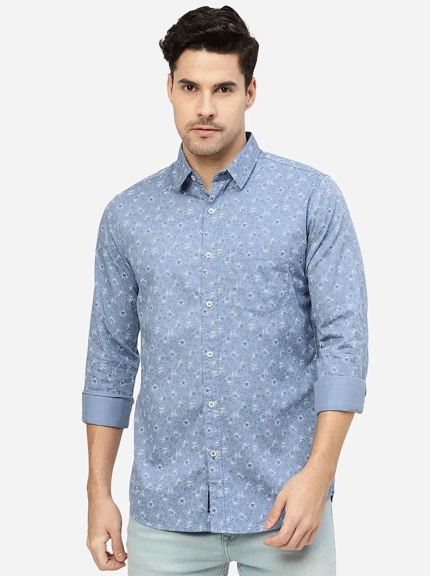 Aqua Printed Slim Fit Casual Shirt | JadeBlue