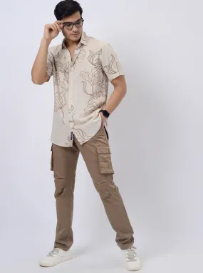 Beige Printed Slim Fit Casual Shirt | JadeBlue