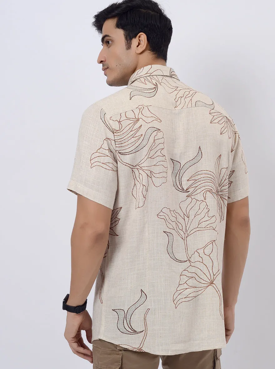 Beige Printed Slim Fit Casual Shirt | JadeBlue