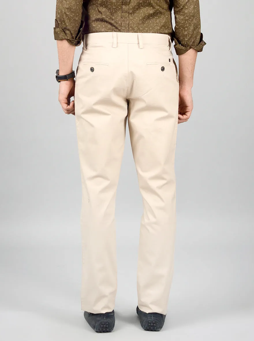 Beige Solid Slim Fit Casual Trouser | JadeBlue