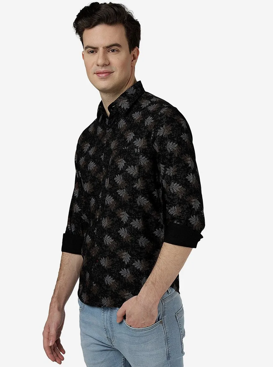 Black Printed Slim Fit Casual Shirt | Greenfibre