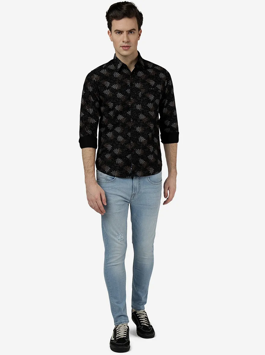 Black Printed Slim Fit Casual Shirt | Greenfibre