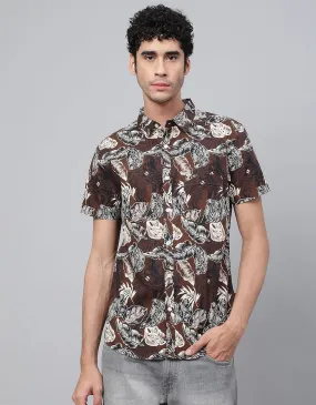 Brown Floral Printed Casual Shirt