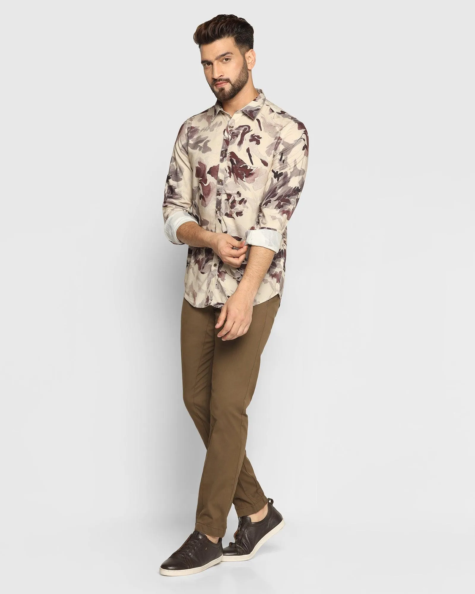 Casual Beige Printed Shirt - Velma