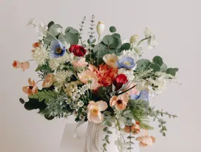 Colourful Artificial Flowers Bridal Bouquet - Soft Green & Peach