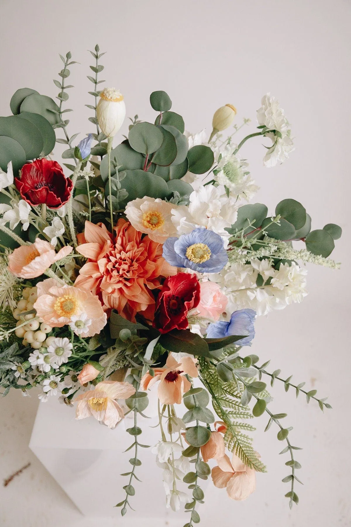 Colourful Artificial Flowers Bridal Bouquet - Soft Green & Peach