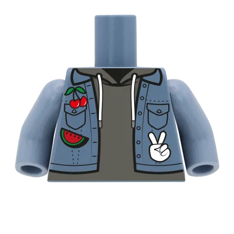 Denim Jacket with Patches - Custom Design Minifigure Torso