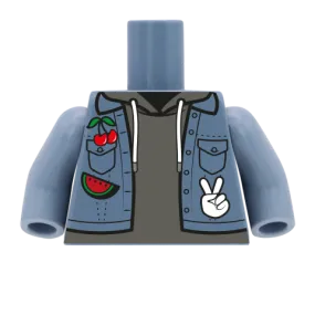 Denim Jacket with Patches - Custom Design Minifigure Torso