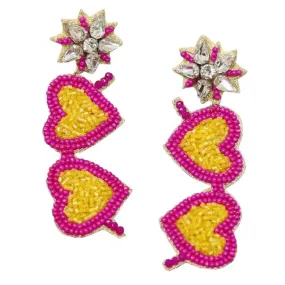 Double Heart Seed Bead Drop Earrings