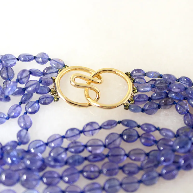 Dreamy Five Strand Tanzanite Beads with Gold Clasp