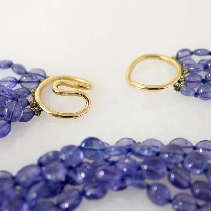 Dreamy Five Strand Tanzanite Beads with Gold Clasp