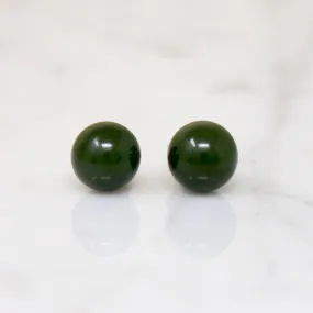 Italian Gold & Green Jade Stud Earrings