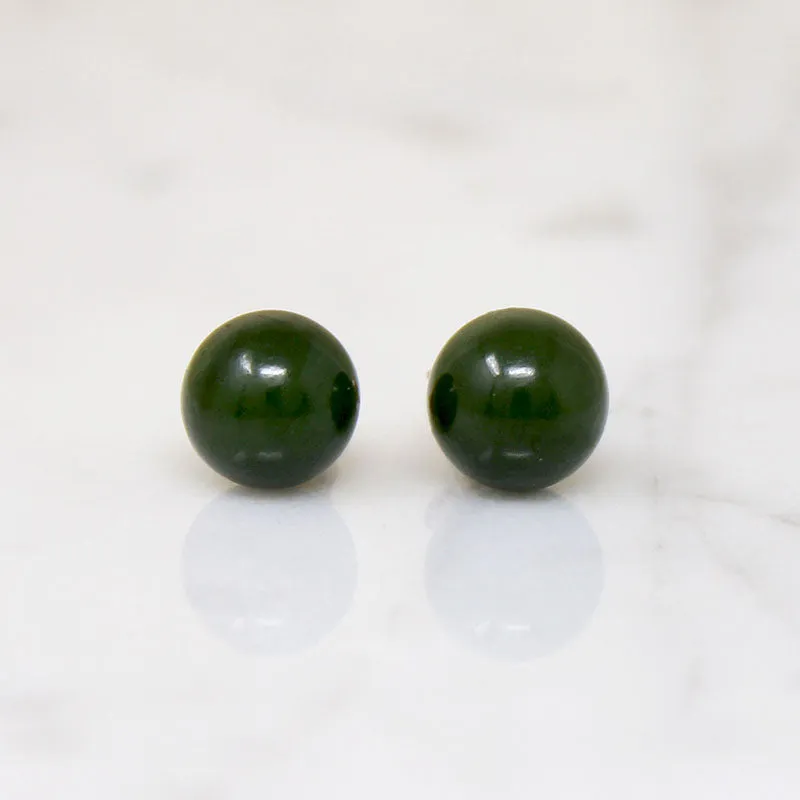 Italian Gold & Green Jade Stud Earrings