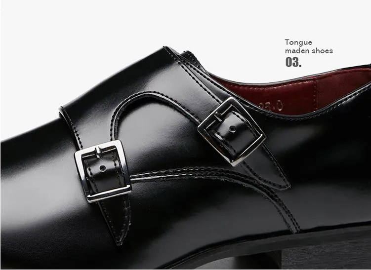 Mens Dress Shoes Genuine Leather Double Buckle Monk Strap Male Classic Shoes Luxury Oxford Shoes For Men Party Wedding Footwear