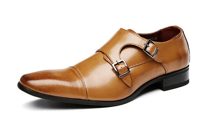 Mens Dress Shoes Genuine Leather Double Buckle Monk Strap Male Classic Shoes Luxury Oxford Shoes For Men Party Wedding Footwear