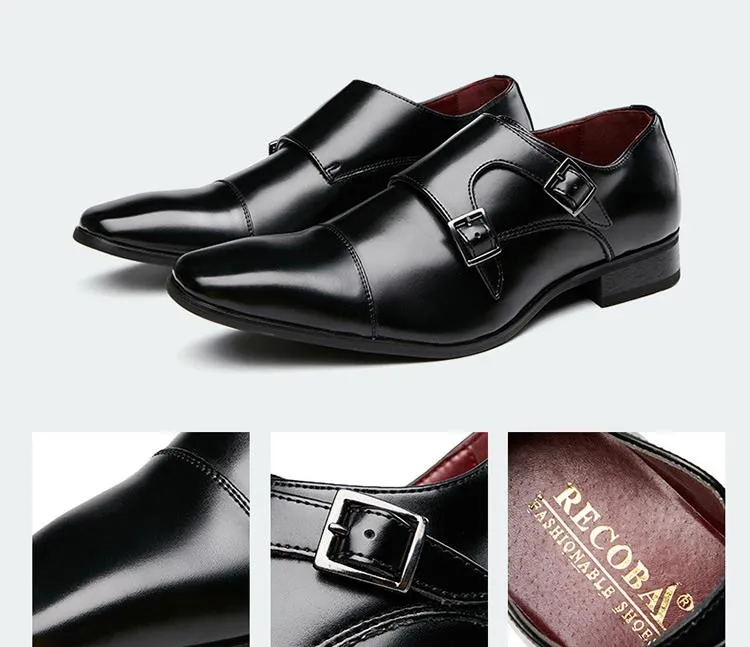 Mens Dress Shoes Genuine Leather Double Buckle Monk Strap Male Classic Shoes Luxury Oxford Shoes For Men Party Wedding Footwear