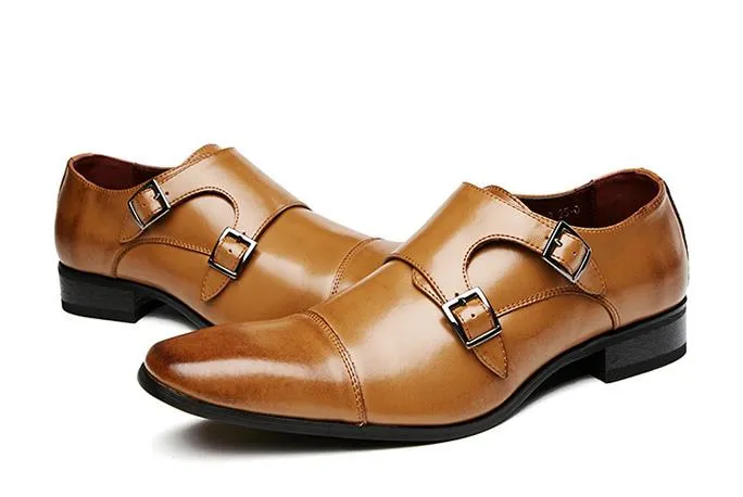 Mens Dress Shoes Genuine Leather Double Buckle Monk Strap Male Classic Shoes Luxury Oxford Shoes For Men Party Wedding Footwear