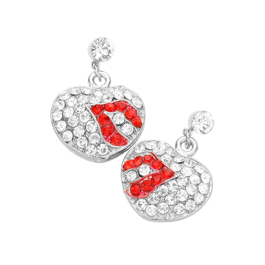 Pave Heart Lips Earrings