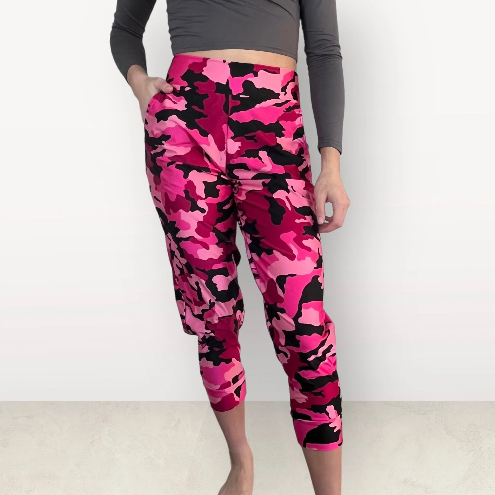 Pink Camo Joggers w/ Pockets - Jogger Pants - Rave Clothing, Festival Pants, Camouflage Pants