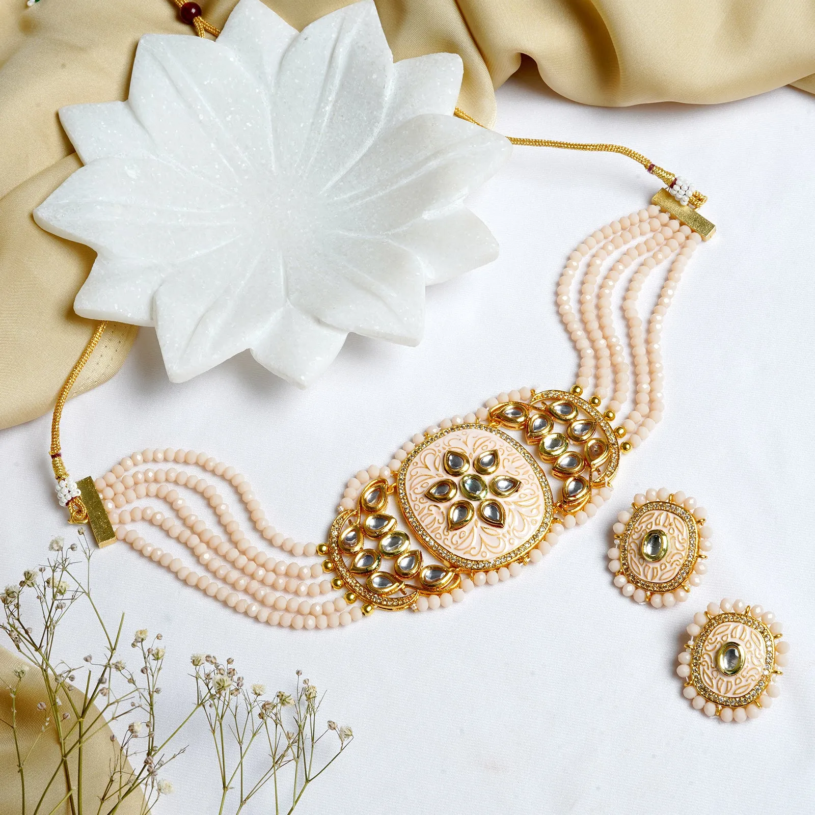 Raima Gold and Cream necklace set