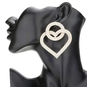 Rhinestone Open Circle Heart Link Evening Earrings