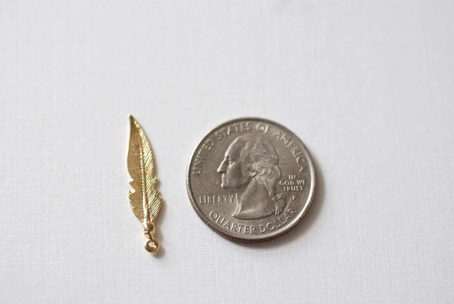 Shiny Wholesale Gold Feather Vermeil Charm-  18k gold plated over sterling silver, tribal native pendant, Gold Feather leaf Charm,  113