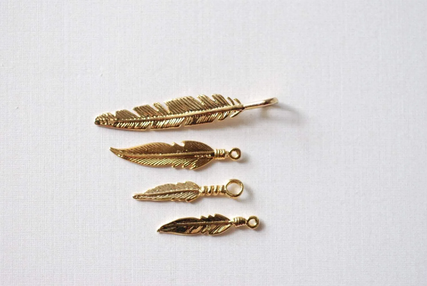 Shiny Wholesale Gold Feather Vermeil Charm-  18k gold plated over sterling silver, tribal native pendant, Gold Feather leaf Charm,  113