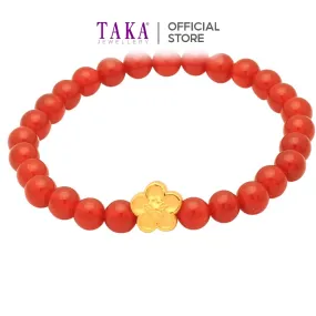 TAKA Jewellery 999 Pure Gold Flower Charm Beads Bracelet