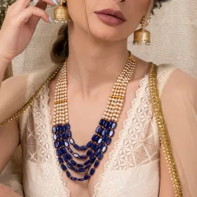 Teejh Aarushi Blue Bead And Pearl Necklace