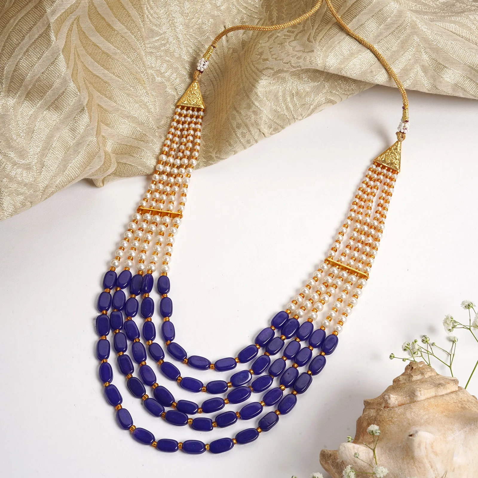 Teejh Aarushi Blue Bead And Pearl Necklace