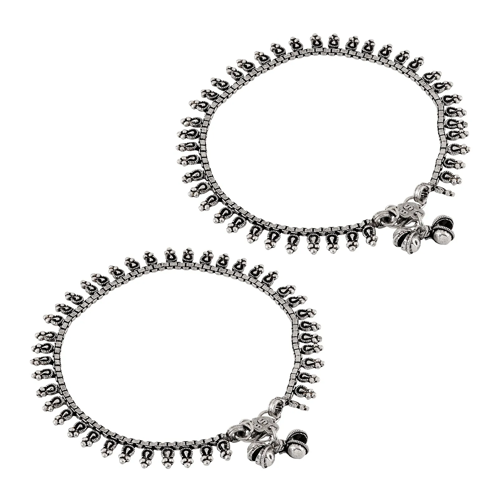 Teejh Hamsa Silver Oxidised Ghungroo Anklet