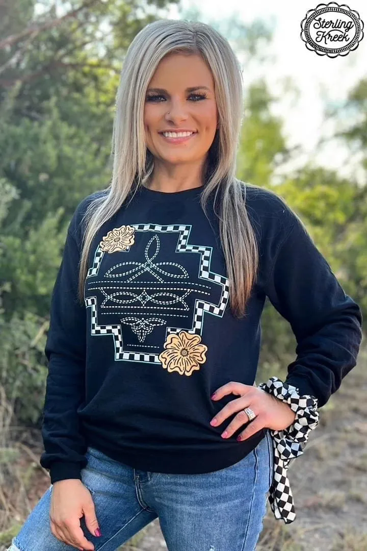 The Tooled Bootstitch  Checkerboard Cowboy Sweatshirt