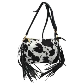 Trendy Cowprint Tassel Fringe Crossbody Purse Womens Handbag