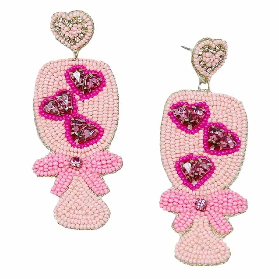 Trendy Heart Wine Glass Seed Bead Earrings