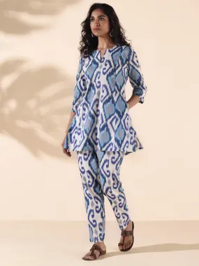 trueBrowns Blue Cotton Ikat Relaxed Co-ord Set