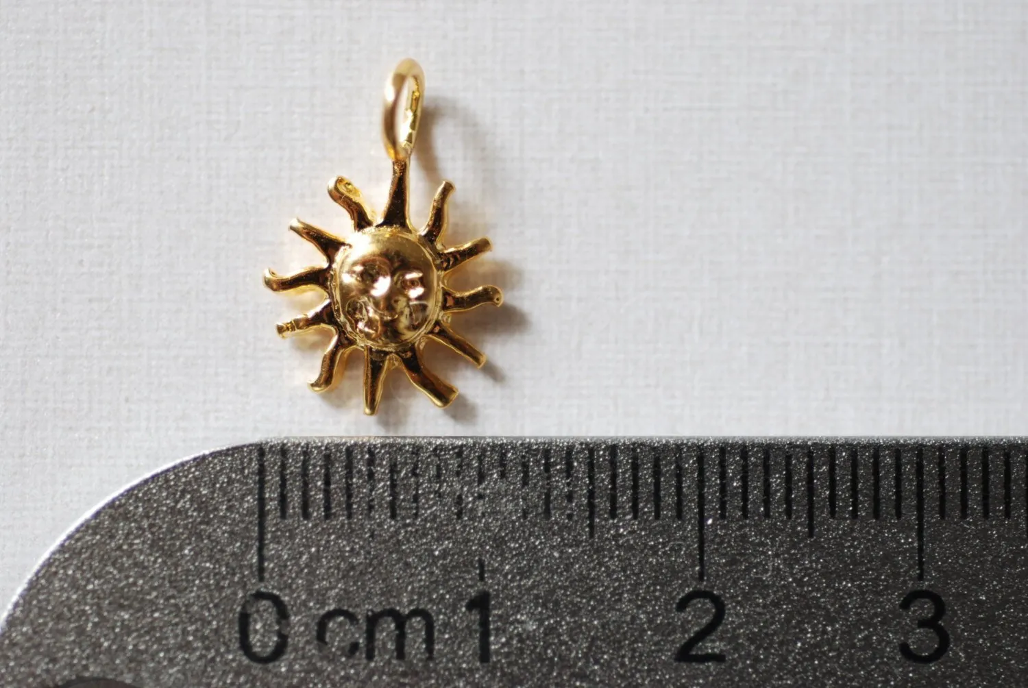 Vermeil Gold Sunshine 15mm Charm - 18k gold plated over sterling silver, Sun with rays pendant, Gold Sun Charm