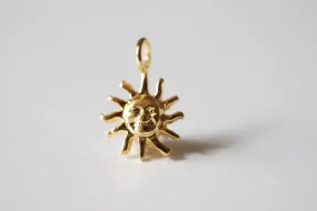 Vermeil Gold Sunshine 15mm Charm - 18k gold plated over sterling silver, Sun with rays pendant, Gold Sun Charm