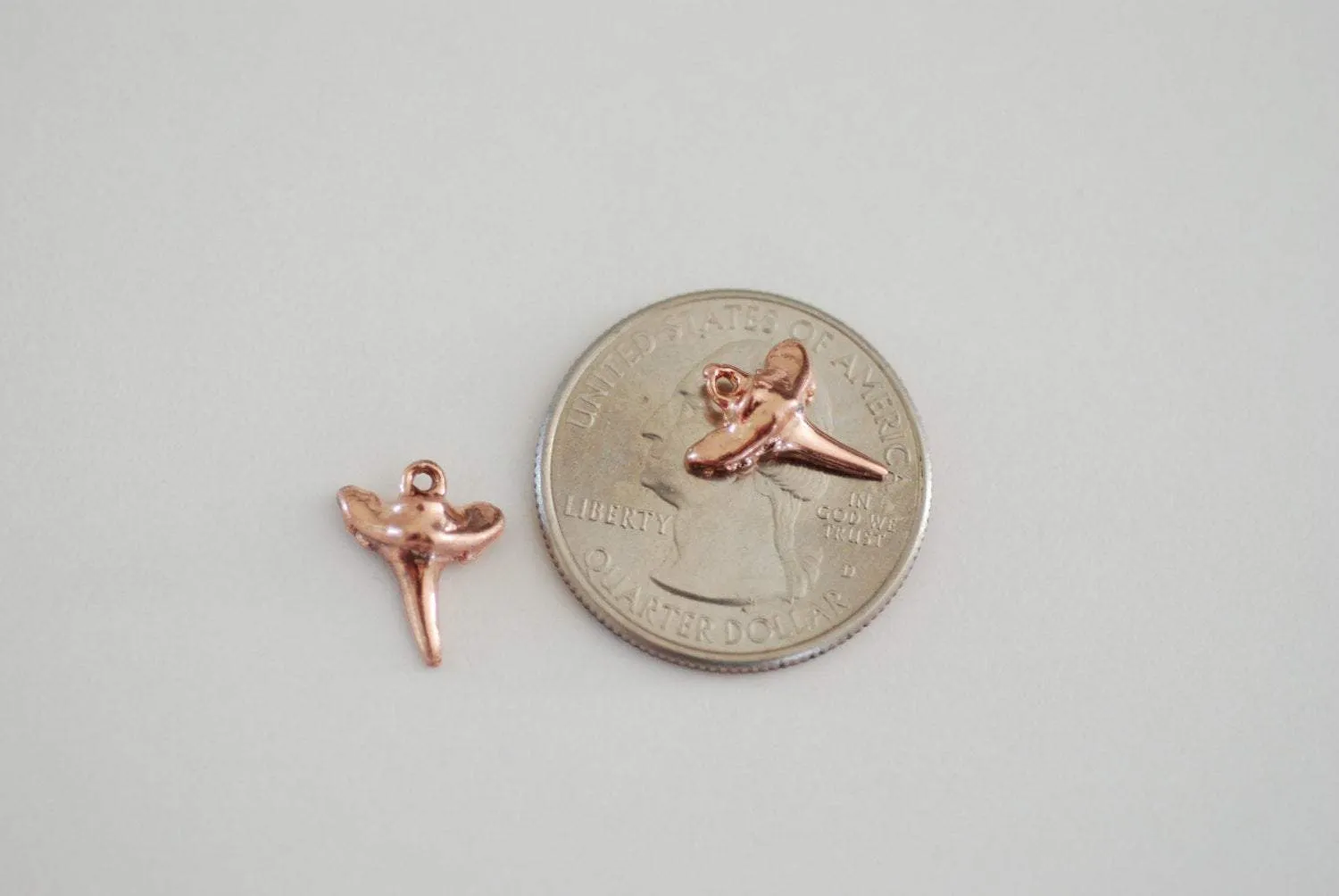 Vermeil Rose Wholesale Gold Shark Tooth, Small Vermeil Shark Tooth, Glossy Rose Gold Shiny Shark Tooth Charm,18k gold over Sterling Silver Shark Tooth