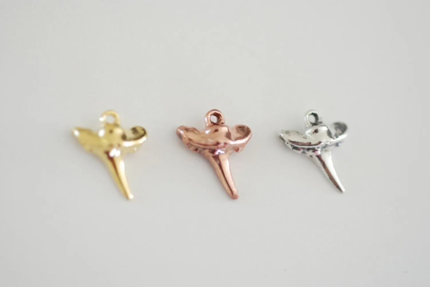 Vermeil Rose Wholesale Gold Shark Tooth, Small Vermeil Shark Tooth, Glossy Rose Gold Shiny Shark Tooth Charm,18k gold over Sterling Silver Shark Tooth