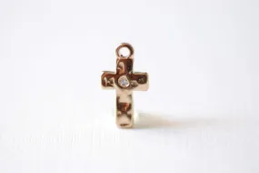 Wholesale Shiny Vermeil Gold Hammered Cross- 18k gold plated over Sterling Silver, Vermeil Cross Charm, Gold Cross Pendant, Gold Cross Charm with cz